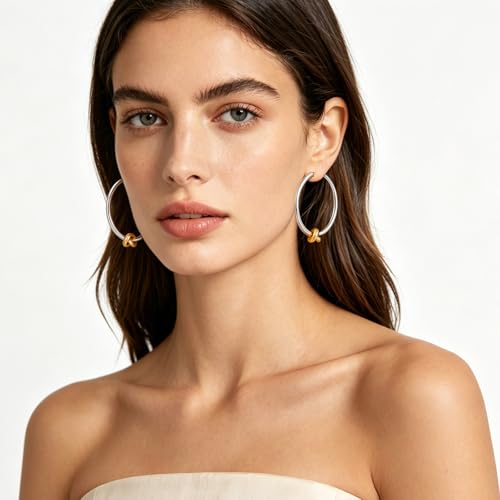 Large Gold Knot Hoop Earrings for Women 18K Gold Hoop Earrings Statement Lightweight Hoops Trendy Gold Hoops Earrings Jewelry - color: B-Big Hoop Earrings-mix metal
