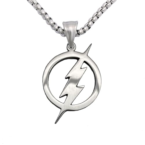 Tapp Collections Stainless Steel Superhero Pendant Necklace - color: Flash Lightning Bolt / Steel Chain / Silver Color
