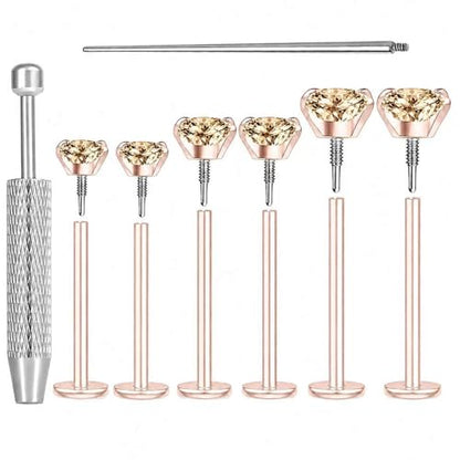 Uni-J Flat Back Stud Earrings for Women Hypoallergenic Surgical Stainless Steel Internal Thread Tragus Helix Cartilage Conch Nose Monroe Labret Medusa Piercing Jewelry /Be Equipped With Piercing Ball Grabber Tool(18G/20G - Gold/Silver/Black/Rose Gold) - c