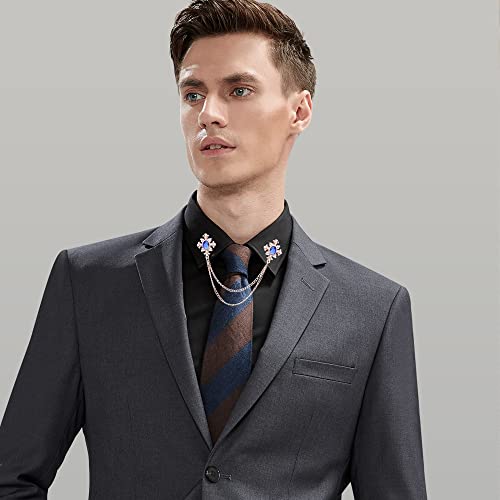 Anmpab Cross Crystal Tassel Chain Brooch Gold Silver Tassel Collar Pins Broochs Rhinestone Lapel Pin for Men Women Suit Accessories - color: Blue