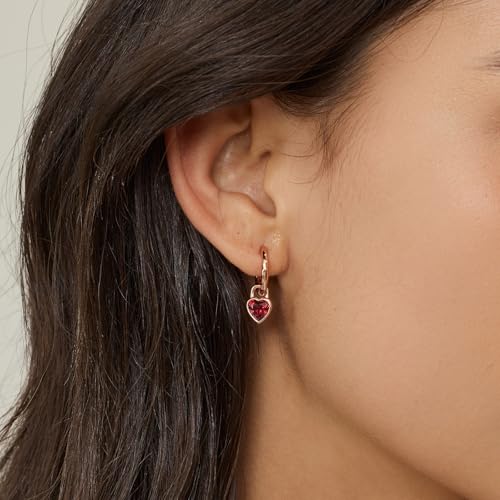 ARSIS Heart Charm Huggie Hoop Earrings for Women, Dainty 18K Gold Plated Heart Drop Hoops with CZ, Hypoallergenic, 925 Sterling Silver Posts, Tarnish-Free, Lightweight Jewelry Gift for Her - color: Rose Gold Heart Drop