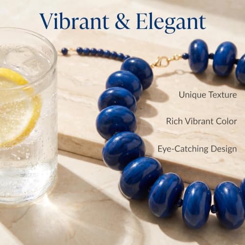 Chunky Beaded Statement Necklace for Women, Colorful Rondelle Bead, Bohemian Style, Adjustable Length, Summer Beach Accessory - color: Navy Blue