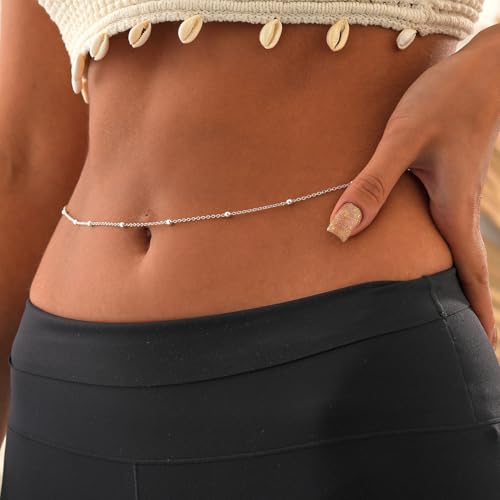 CAROVO Belly Waist Chain for Women 14K Gold Silver Plated Layered Body Chains Boho Cuban Figaro Pearl Heart Coin Satellite Bead Belly Chain Sexy Bikini Body Jewelry for Women Adjustable - style: C1:Bead SL