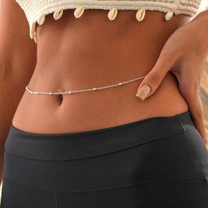 CAROVO Belly Waist Chain for Women 14K Gold Silver Plated Layered Body Chains Boho Cuban Figaro Pearl Heart Coin Satellite Bead Belly Chain Sexy Bikini Body Jewelry for Women Adjustable - style: C1:Bead SL