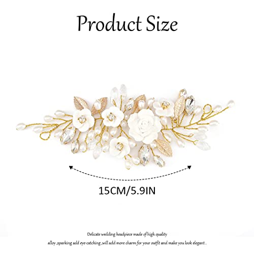 GORAIS Flower Wedding Hair Vine Pearl Bridal Hair Pieces Crystal Hair Accessories for Bride and Women - color: b-gold