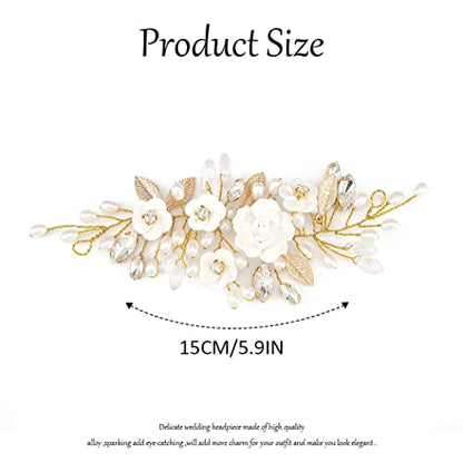 GORAIS Flower Wedding Hair Vine Pearl Bridal Hair Pieces Crystal Hair Accessories for Bride and Women - color: b-gold