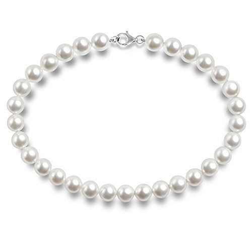 PAVOI 925 Sterling Silver Round Simulated Shell Pearl Necklace Strand | Pearl Choker Necklace | Jewelry for Women - size: 16 Inches, style: 8mm