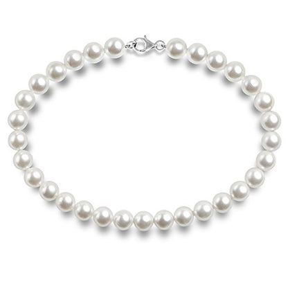 PAVOI 925 Sterling Silver Round Simulated Shell Pearl Necklace Strand | Pearl Choker Necklace | Jewelry for Women - size: 16 Inches, style: 8mm