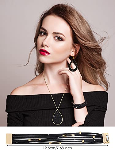 Hicarer 4 Pcs Jewelry Sets for Women Glitter Necklace and Earring Set Multi Layer Bracelet Costume Jewelry Sets for Bridal Shower Wedding - color: Black