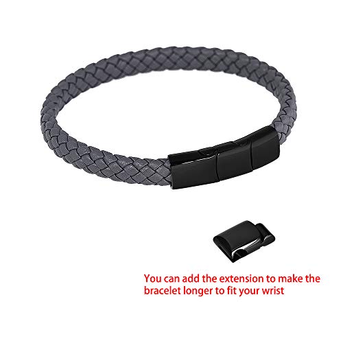 Geoffrey Beene Men's Braided Genuine Leather Bracelet with Stainless Steel Closure - color: Grey, Black