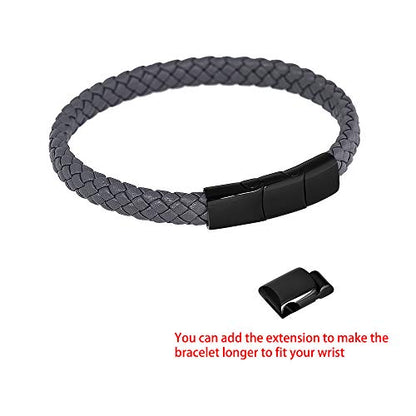 Geoffrey Beene Men's Braided Genuine Leather Bracelet with Stainless Steel Closure - color: Grey, Black