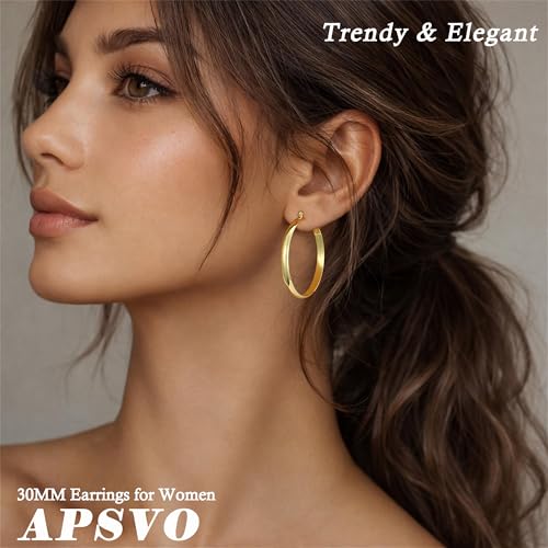 Apsvo Hoop Earrings for Women, 5mm Wide 14K Gold Plated/Silver Hoop Earring Hypoallergenic 925 Sterling Silver Earrings Lightweight Large Earrings for Women - color: Gold &30mm