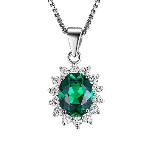 JewelryPalace Princess Diana Kate Middleton Natural Amethyst Citrine Garnet Peridot Topaz Created Ruby Sapphire Simulated Emerald Pendant Necklace for Women, 925 Sterling Silver Gemstone Jewelry Set - color: D-Sterling Silver-emerald