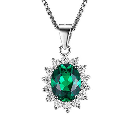 JewelryPalace Princess Diana Kate Middleton Natural Amethyst Citrine Garnet Peridot Topaz Created Ruby Sapphire Simulated Emerald Pendant Necklace for Women, 925 Sterling Silver Gemstone Jewelry Set - color: D-Sterling Silver-emerald