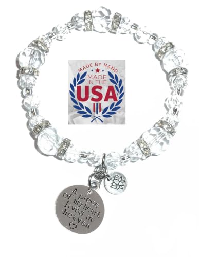 Hidden Hollow Beads Women's Crystal Stretch Charm Bracelet Handmade USA Inspirational Friendship Gift Jewelry for Her - style: A Piece Of My Heart Lives In Heaven