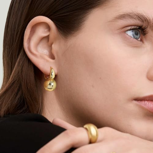 14k Gold Plated Ball Dangle Earrings for Women Sterling Silver Ball Drop Earrings Hypoallergenic Round Balls Hoop Earring Leverback Lightweight Earrings Fashion Jewelry - color: 03-gold