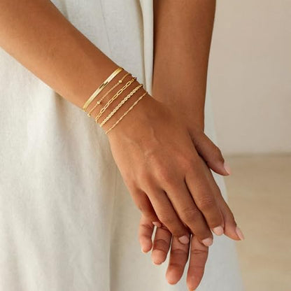 M MOOHAM Gold Bracelets Set for Women No Tarnish | 14K Gold Plated, Dainty Stackable Bracelets Stack for Women, Herringbone Paperclip Rope Cuban Chain Bracelet Set Stack - color: 8.Rope Snake Paperclip Set 2
