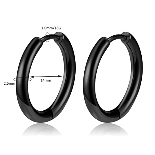 Titanium Huggie Hoop Earrings Hypoallergenic Nickel Free Hinged Sleeper Earrings for Sensitive Skin Cartilage Helix Lobes - style: Huggie 14mm black