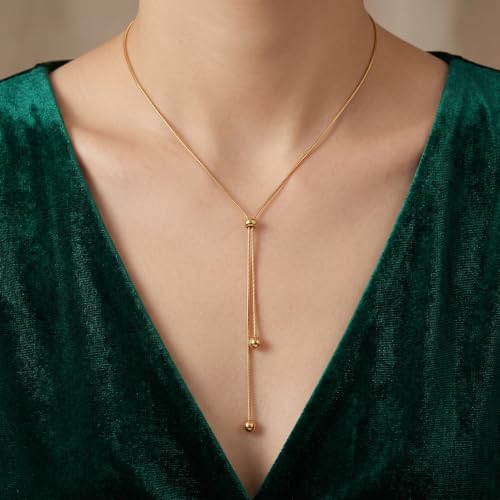 Lariat Long Gold Necklace for Women Adjustable Y-Shaped Drop Dangle | Bolo Chain with Tassel | Dress Sweater Chain | Prom Party Everyday Outfits Accessory Jewelry