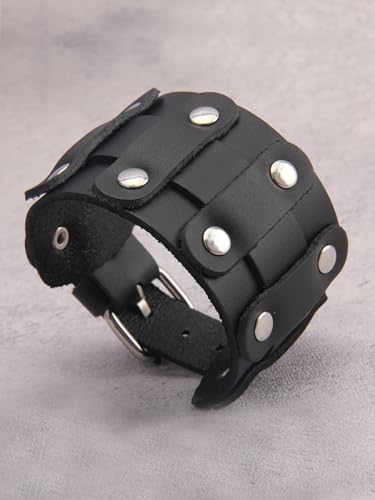 JAOYU Punk Leather Cuff Bracelet Goth Leather Wristband Rock Bracelet Biker Bracelet for Men Leather Armband Black Handmade Jewelry - color: Leather Wristband for Men