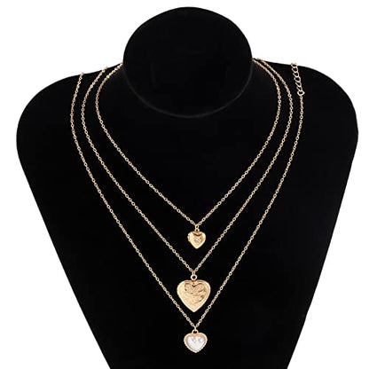 KnBoB 3 Layered Necklaces for Women, Layered Choker Necklaces for Women Adjustable Gold Plated Rolo Chain Necklace with Heart Pendant - color: Gold