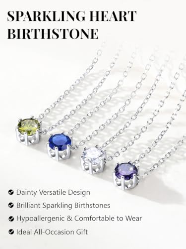 Silvora Heart/Round Birthstone Necklace for Women, Sparkling Crystal Pendant, Dainty Birth Month Jewelry, Adjustable 16"+2" Chain - color: Silver, style: June Round