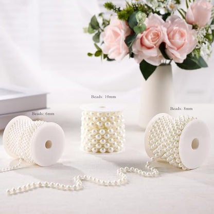 8mm Pearls for Crafting, 33 Feet Fake Pearl Beads String Ivory | Beaded Garland Roll Stand Decorative for Party Wedding Valentine Christmas Tree - size: 8mm/10.1m