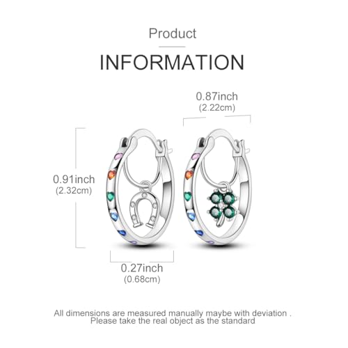 NARMO 925 Sterling Silver Earrings for Women Hypoallergenic Hoop Earrings - color: Lucky Hoop