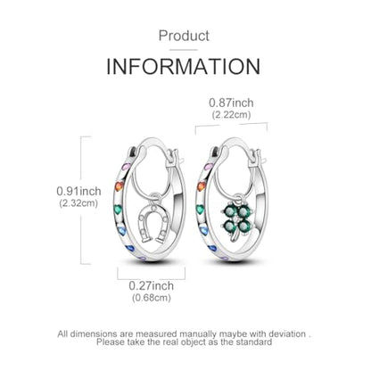 NARMO 925 Sterling Silver Earrings for Women Hypoallergenic Hoop Earrings - color: Lucky Hoop