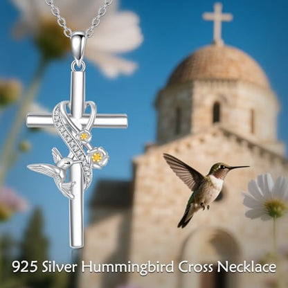 POPLYKE Cross Necklace for Women 925 Sterling Silver Cross Pendant Necklace Animal Jewelry Christmas Gifts for Women Mother Grandma - style: hummingbird-cross