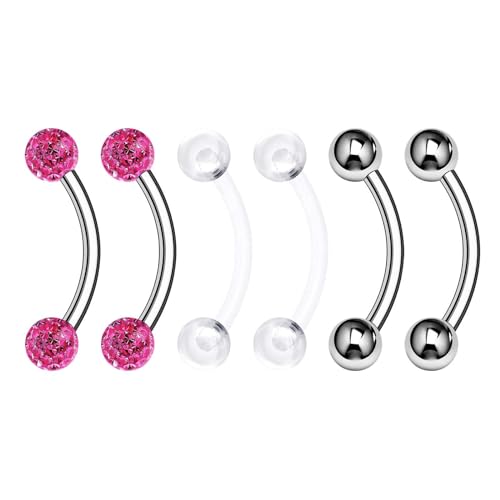 Surgical Steel Curved Barbell Ring 16g 5/16 8mm 3mm Ferido Ball Helix Earring Eyebrow Piercing Jewelry Choose Colors and Size - color: R-6pcs-Rose-16g-3/8"(10mm)-3mmBall