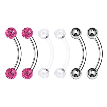 Surgical Steel Curved Barbell Ring 16g 5/16 8mm 3mm Ferido Ball Helix Earring Eyebrow Piercing Jewelry Choose Colors and Size - color: R-6pcs-Rose-16g-3/8"(10mm)-3mmBall