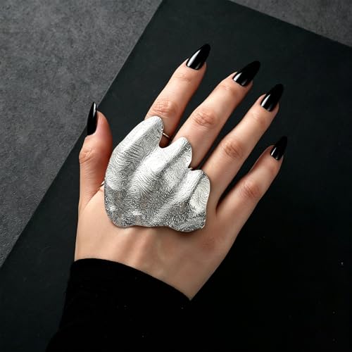 Gothic Irregular Pleated Knuckle Ring Punk Pleated Hand Ring | Hiphop Texture Pleated Finger Rings Minimalist Hand-Hammered Arthritis Ring Wide pleated Hand Ring