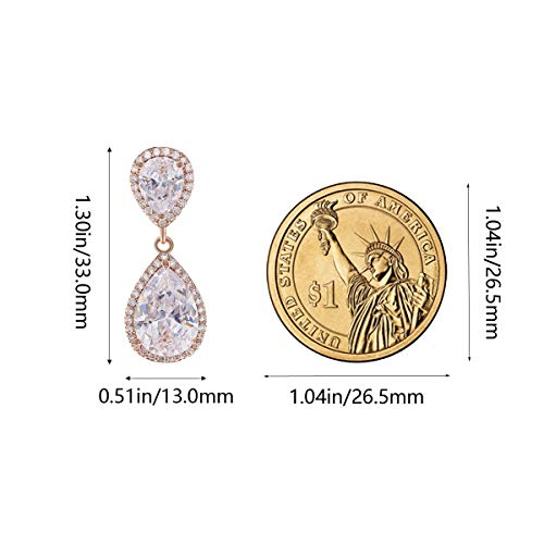 Teardrop Dangle Earrings for Wedding - Sparkly Sterling Silver Cubic Zirconia Crystal Rhinestone Drop Earrings Pierced Austrian Style Hypoallergenic Earrings Womens Bridal Jewelry - style: teardrop wedding earring(RG)