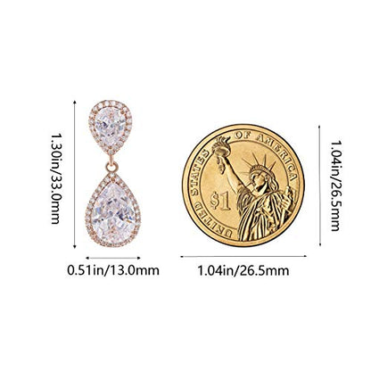 Teardrop Dangle Earrings for Wedding - Sparkly Sterling Silver Cubic Zirconia Crystal Rhinestone Drop Earrings Pierced Austrian Style Hypoallergenic Earrings Womens Bridal Jewelry - style: teardrop wedding earring(RG)