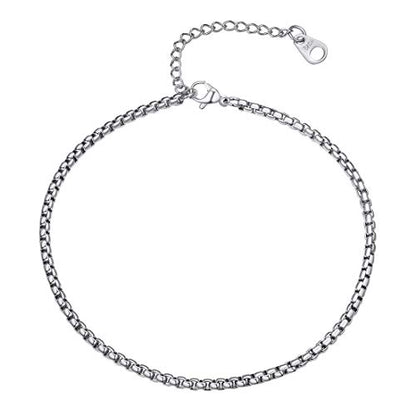 U7 Ankle Bracelets for Women Stainless Steel Waterproof Tarnish Resistant | 18K Gold Plated/Silver/Rose Gold Anklets, Cuban Chain Anklet Bracelets, Perfect for Summer Beach and Vacation Outfits - color: Stainless Steel-3mm-Box Chain