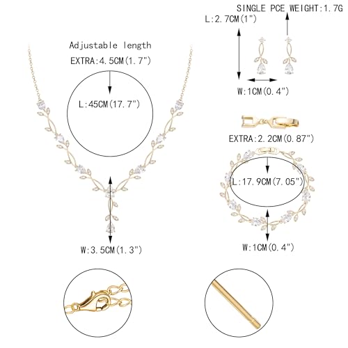 EVER FAITH Cubic Zirconia Pearl Leaf Bridal Jewelry Set for Bride Women | White Wedding Prom Necklace Dangle Earrings Bracelet, for Bridesmaid - color: CZ_Clear Gold-Plated-Brass