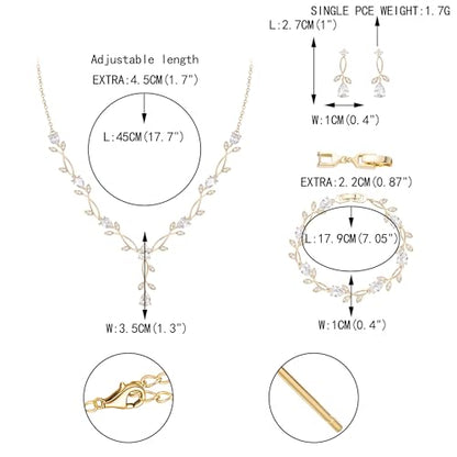 EVER FAITH Cubic Zirconia Pearl Leaf Bridal Jewelry Set for Bride Women | White Wedding Prom Necklace Dangle Earrings Bracelet, for Bridesmaid - color: CZ_Clear Gold-Plated-Brass