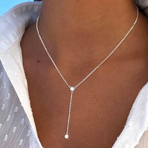 Zeffy Diamond Necklaces for Women, Dainty Gold Necklace 18k Gold Plated Layered Necklaces Simple Gold CZ Diamond Pendant Necklaces for Women Trendy Jewelry Gifts for Girls - color: Silver CZ Y Necklace