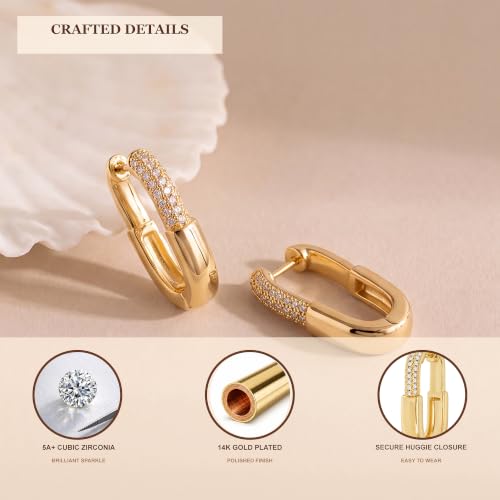 VALLOEY ROVER Chunky Gold Hoop Earrings for Women Hypoallergenic | 14k Gold Plated Small Thick Square Turquoise Cubic Zirconia Huggie Hoop Earrings for Women Fashion Trendy Jewelry Gift - color: CZ Hoop