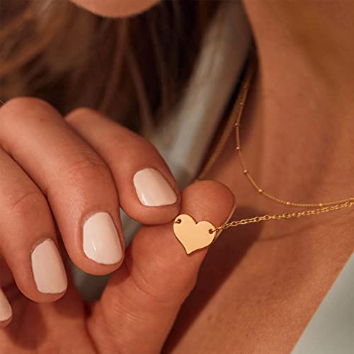 MEVECCO Dainty Pendant Layered Necklaces for Women | 18K Gold Plated Brass, 2-Piece Set With A Choker-Length Upper Layer, Wear Together Or Separately, Refined Everyday Style - style: Heart/Single
