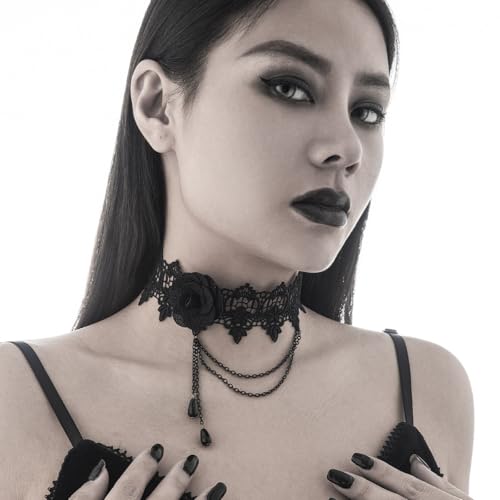 Todenb Gothic Choker Witch Necklace for Women Lace Vampire Collar Necklace Y2K Goth Black Zirconia Pendant Necklaces Halloween Dark Bridal Vampire Witch Party Jewelry Accessories - style: Style-G