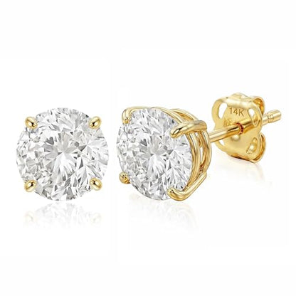 14k Gold Solitaire Round Cubic Zirconia Earrings Studs for Women & Men | Anti Tarnishing CZ Stud Earrings with 14k Gold Butterfly Pushbacks | 4MM-7.5MM by MAX + STONE - color: Yellow Gold, size: 7.5 mm