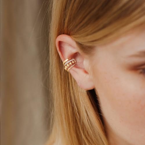 Chunky Ear Cuff Earrings for Women Single | Non Piercing, Clip On, 14K Gold Plated, Cubic Zirconia, Hypoallergenic, Jewelry Gifts - style: 4-line big beads