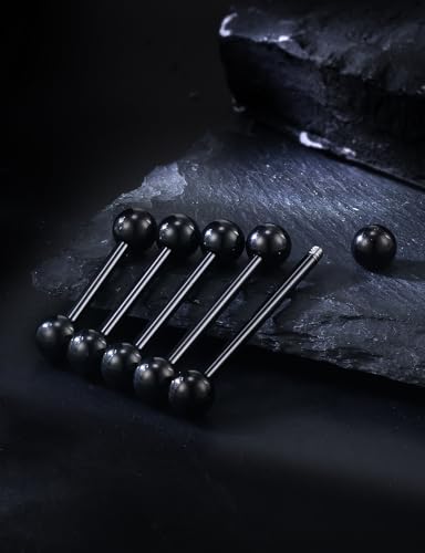 14G 16G Mix Size Tongue Rings Piercing Jewelry Stainless Surgical Steel Straight Barbell Nipple Tongue Ring Piercing Jewelry For Women Men 12MM 14MM 16MM 19MM 22MM Silver Black Gold - color: Black, size: 14 Gauge-12MM/14MM/16MM/19MM/22MM