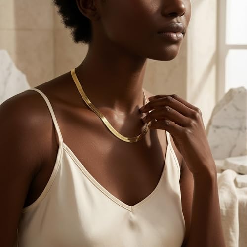 Herringbone Chain Necklace for Women Men 18K Gold Over Italian 925K Stamped Solid Sterling Silver, 3.4mm-5.5mm-7mm-9.4mm-11mm Wide Flat Snake Chain, Made in Italy - size: 18 Inch, style: WIDTH - 9.4MM