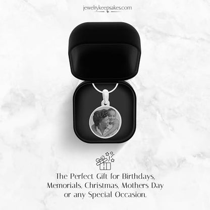 Personalized Photo Engraved Round Pendant with 20" chain - color: Silver