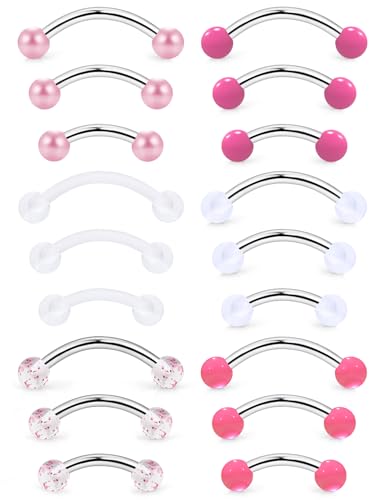 16g 6/8/10mm White/Pink/Black Eyebrow/Rook/Snug/Vertical-Labret/VCH/Snake-Eyes/Anti-Tragus/Christina/Daith/Belly-Button/Bridge/Hood/Surface Curved Barbell Piercing Jewelry for Women Men - color: Pink