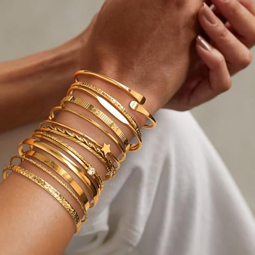 LETFLY Stackable Bangle Bracelet Set for Women, Multi Layer 14K Gold Plated Bangle Set Boho Jewelry Gifts for Womens - style: Set B