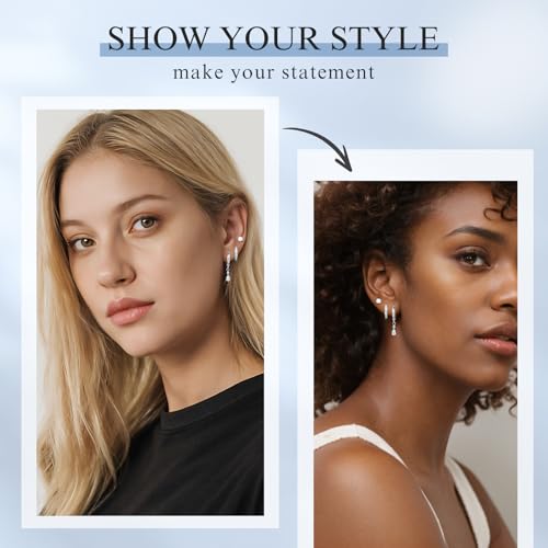 Opal Earrings Set for Women, Birthday Gift for Her, Sterling Silver | 14K Gold Plated, Hypoallergenic S925 Opal Hoop Stud Earrings for Women with Sensitive Ears, Dainty earring Stacks—Trendy Opals Jewelry 2026 - color: Silver